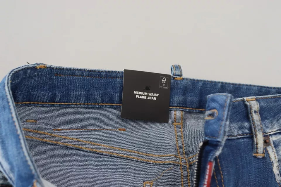 Dsquared² Blue Washed Cotton Mid Waist Flared Denim Jeans Dsquared²