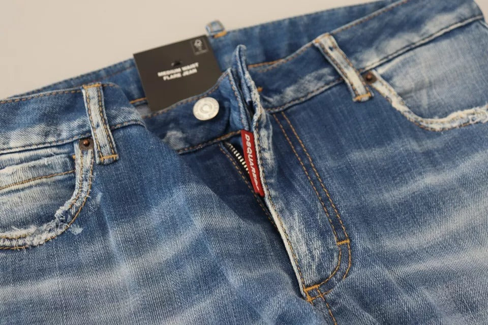 Dsquared² Blue Washed Cotton Mid Waist Flared Denim Jeans Dsquared²