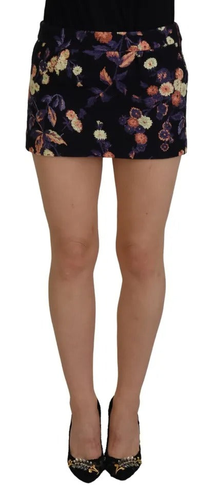 Dsquared² Black Floral Embroidery Mid Waist A-line Mini Skirt Dsquared²