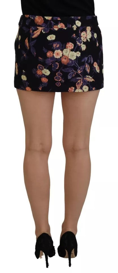 Dsquared² Black Floral Embroidery Mid Waist A-line Mini Skirt Dsquared²