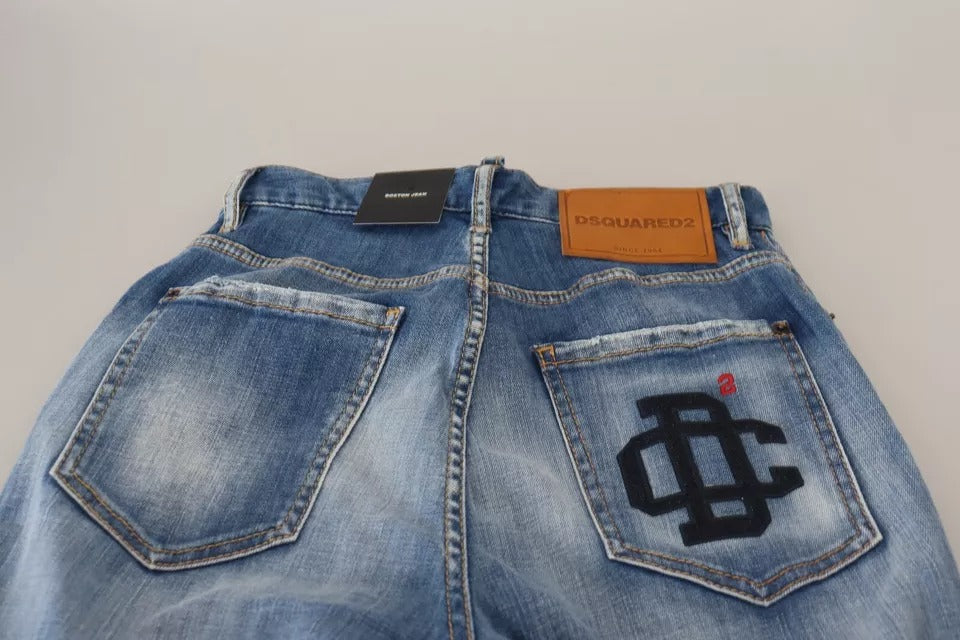 Dsquared² Blue Washed High Waist Straight Denim Boston Jeans Dsquared²