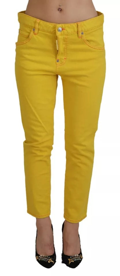 Dsquared² Yellow Cotton Low Waist Crop Denim Cool Girl Jeans Dsquared²