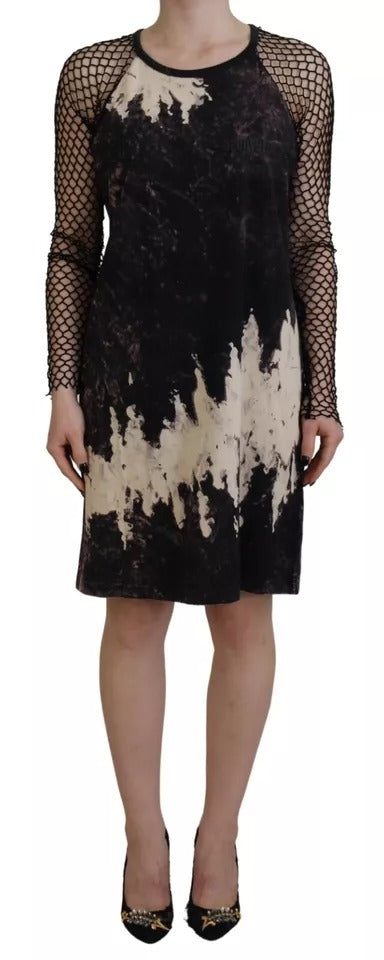 Dsquared² Black Tie Dye Mesh Long Sleeves Cotton Shift Dress Dsquared²