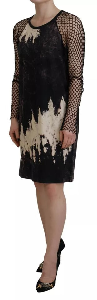 Dsquared² Black Tie Dye Mesh Long Sleeves Cotton Shift Dress