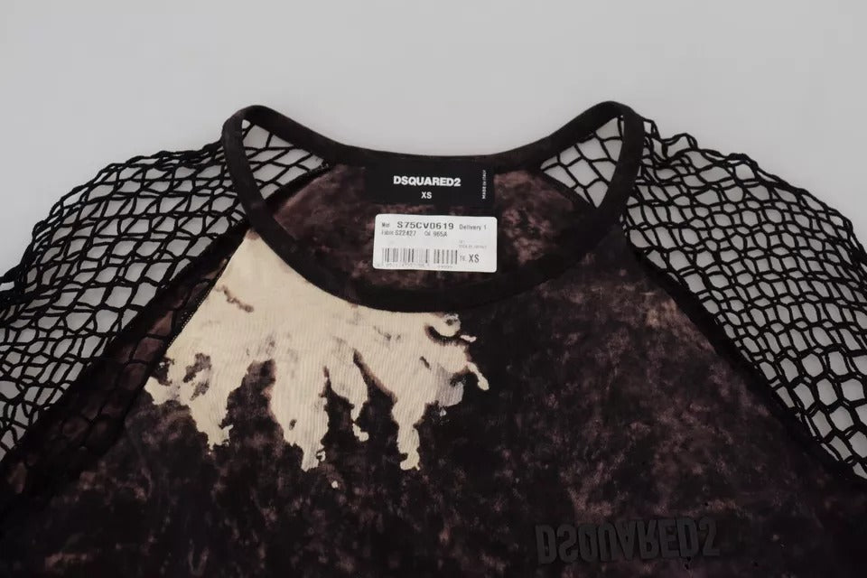 Dsquared² Black Tie Dye Mesh Long Sleeves Cotton Shift Dress Dsquared²