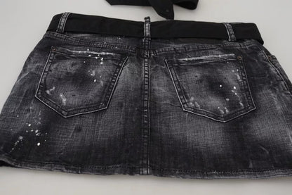 Dsquared² Black Distressed Mid Waist A-line Denim Mini Skirt Dsquared²