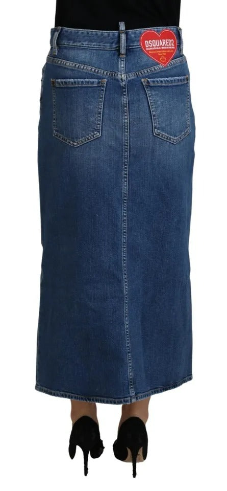 Dsquared² Blue Distressed High Waist Pencil Cut Denim Skirt Dsquared²