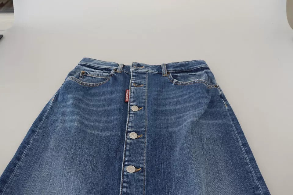 Dsquared² Blue Distressed High Waist Pencil Cut Denim Skirt Dsquared²