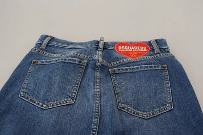 Dsquared² Blue Distressed High Waist Pencil Cut Denim Skirt Dsquared²