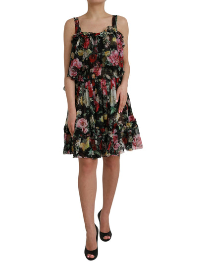 Dolce & Gabbana Black Floral Silk A-line Sleeveless Dress Dolce & Gabbana