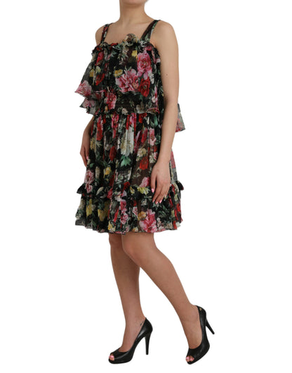 Dolce & Gabbana Black Floral Silk A-line Sleeveless Dress Dolce & Gabbana