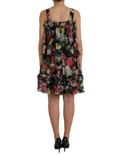 Dolce & Gabbana Black Floral Silk A-line Sleeveless Dress Dolce & Gabbana