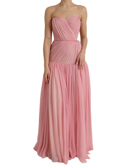 Dolce & Gabbana Pink Silk Strapless Maxi A-line Gown Dress Dolce & Gabbana