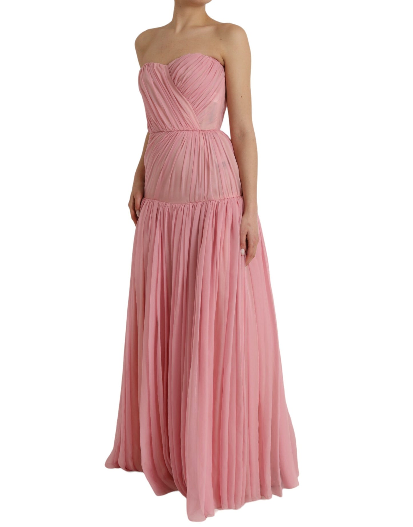 Dolce & Gabbana Pink Silk Strapless Maxi A-line Gown Dress Dolce & Gabbana