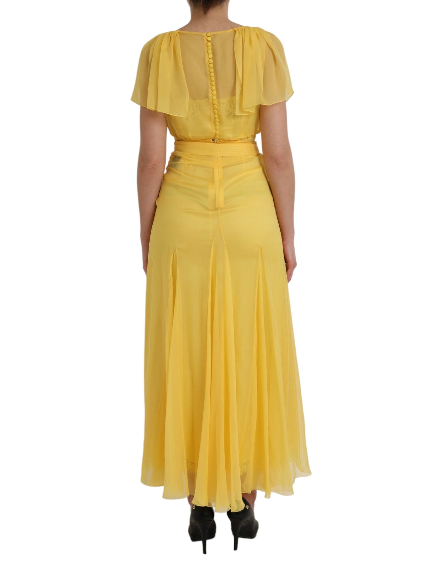 Dolce & Gabbana Yellow Silk Sheath Belted Long Maxi Dress Dolce & Gabbana