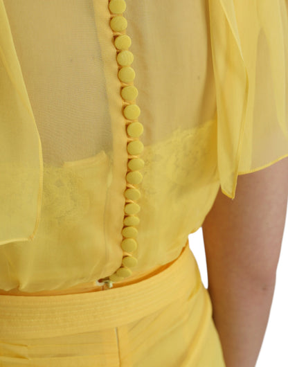 Dolce & Gabbana Yellow Silk Sheath Belted Long Maxi Dress Dolce & Gabbana