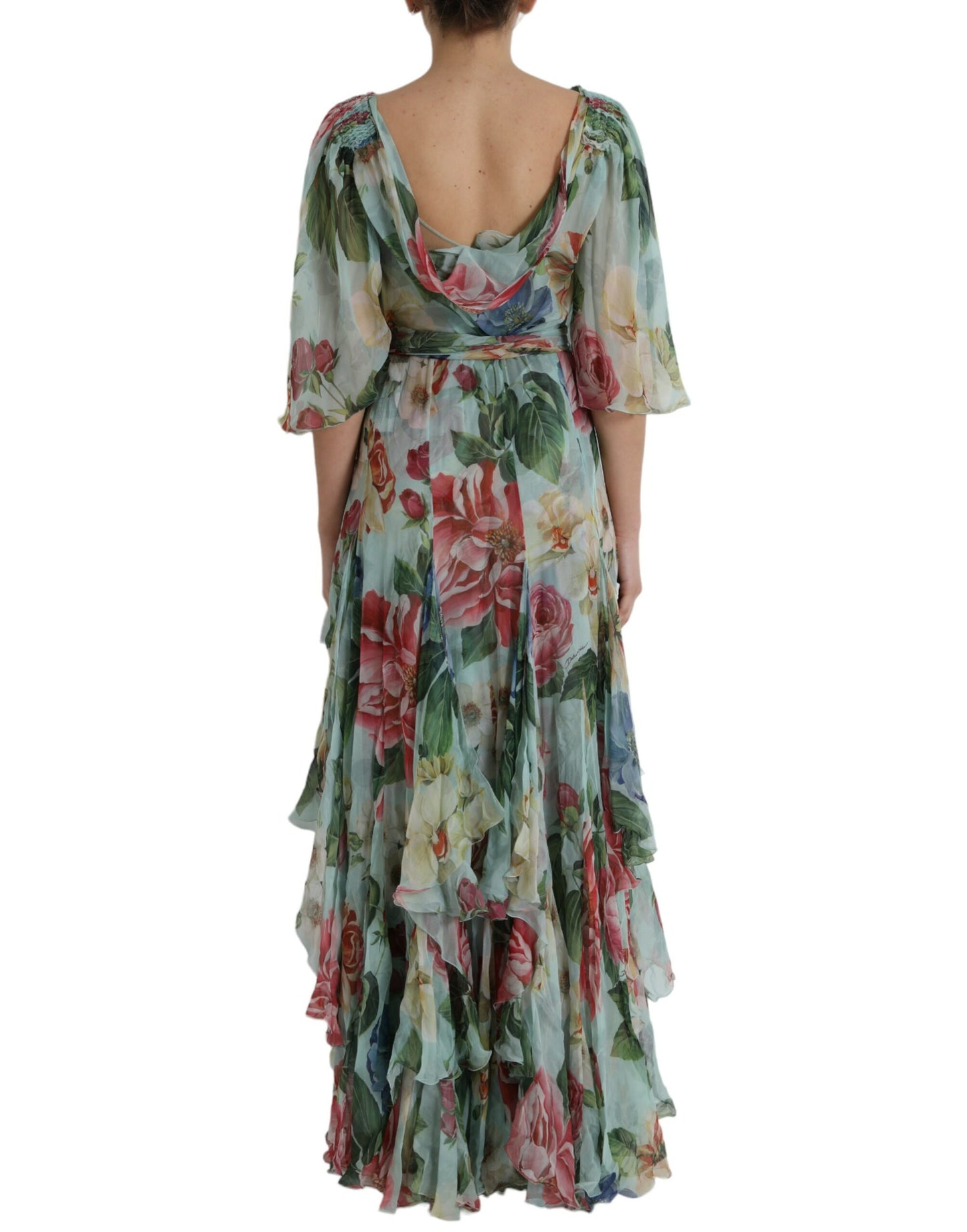 Dolce & Gabbana Blue Floral Print Tiered Long Maxi Dress Dolce & Gabbana