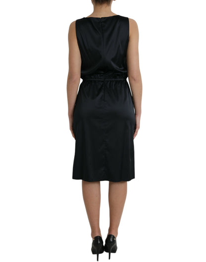 Dolce & Gabbana Black Polyester Lace Trim Sheath Midi Dress Dolce & Gabbana