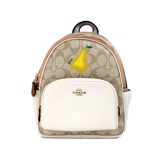 COACH Mini Court Signature Pear Motif Shoulder Backpack Bookbag Bag Chalk Taffy COACH