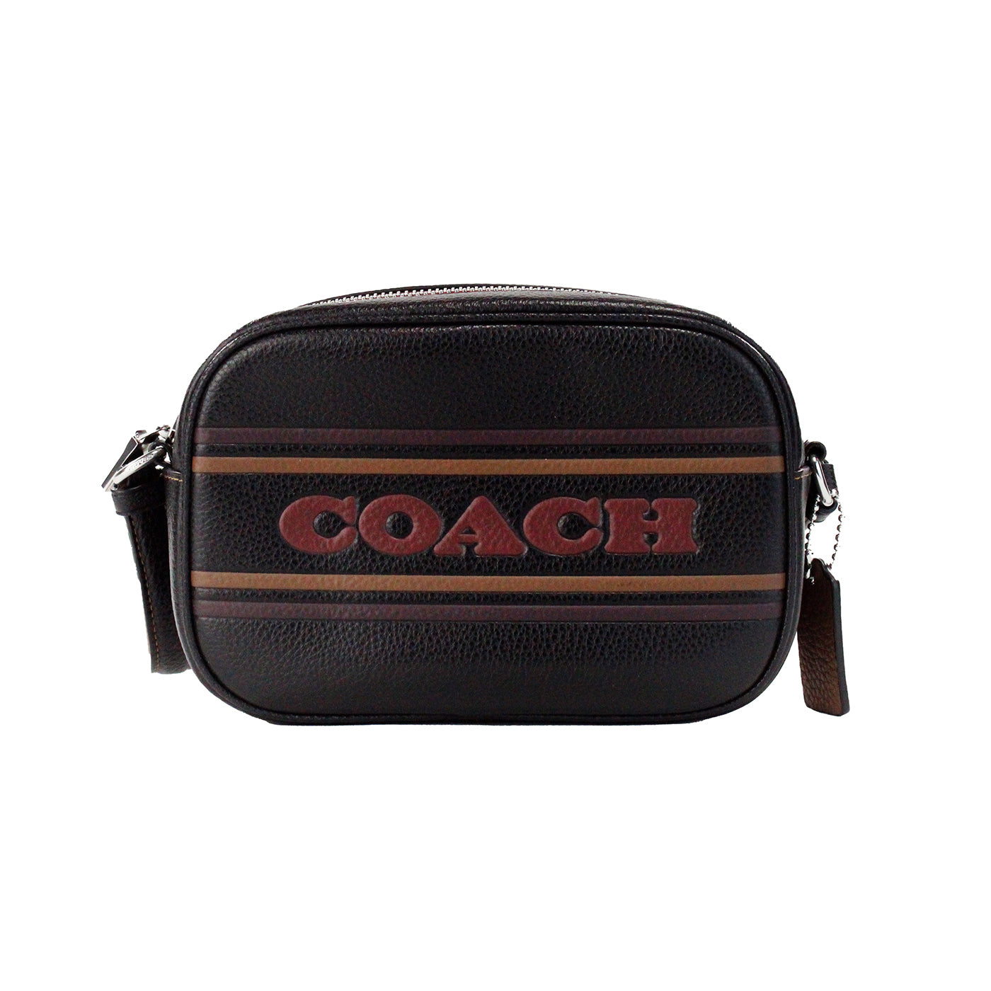 COACH Jamie Mini Black Logo Stripe Leather Camera Crossbody Bag COACH