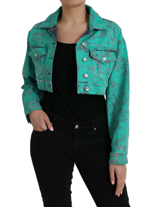 Dolce & Gabbana Green Cotton Tie Dye Cropped Cropped Denim Jacket Dolce & Gabbana