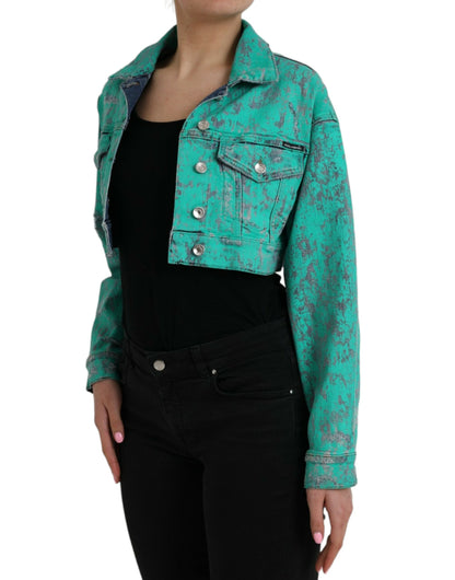 Dolce & Gabbana Green Cotton Tie Dye Cropped Cropped Denim Jacket Dolce & Gabbana