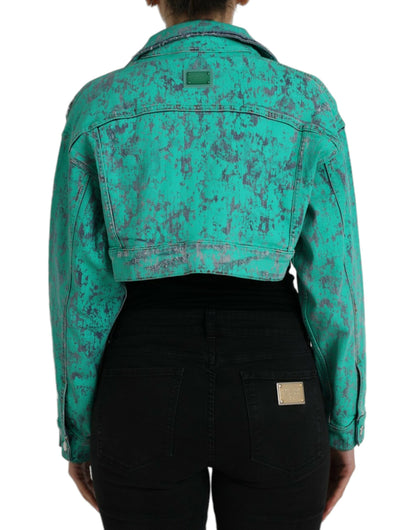 Dolce & Gabbana Green Cotton Tie Dye Cropped Cropped Denim Jacket Dolce & Gabbana