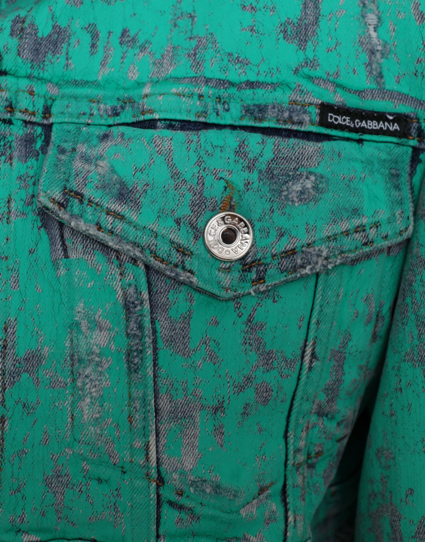 Dolce & Gabbana Green Cotton Tie Dye Cropped Cropped Denim Jacket Dolce & Gabbana