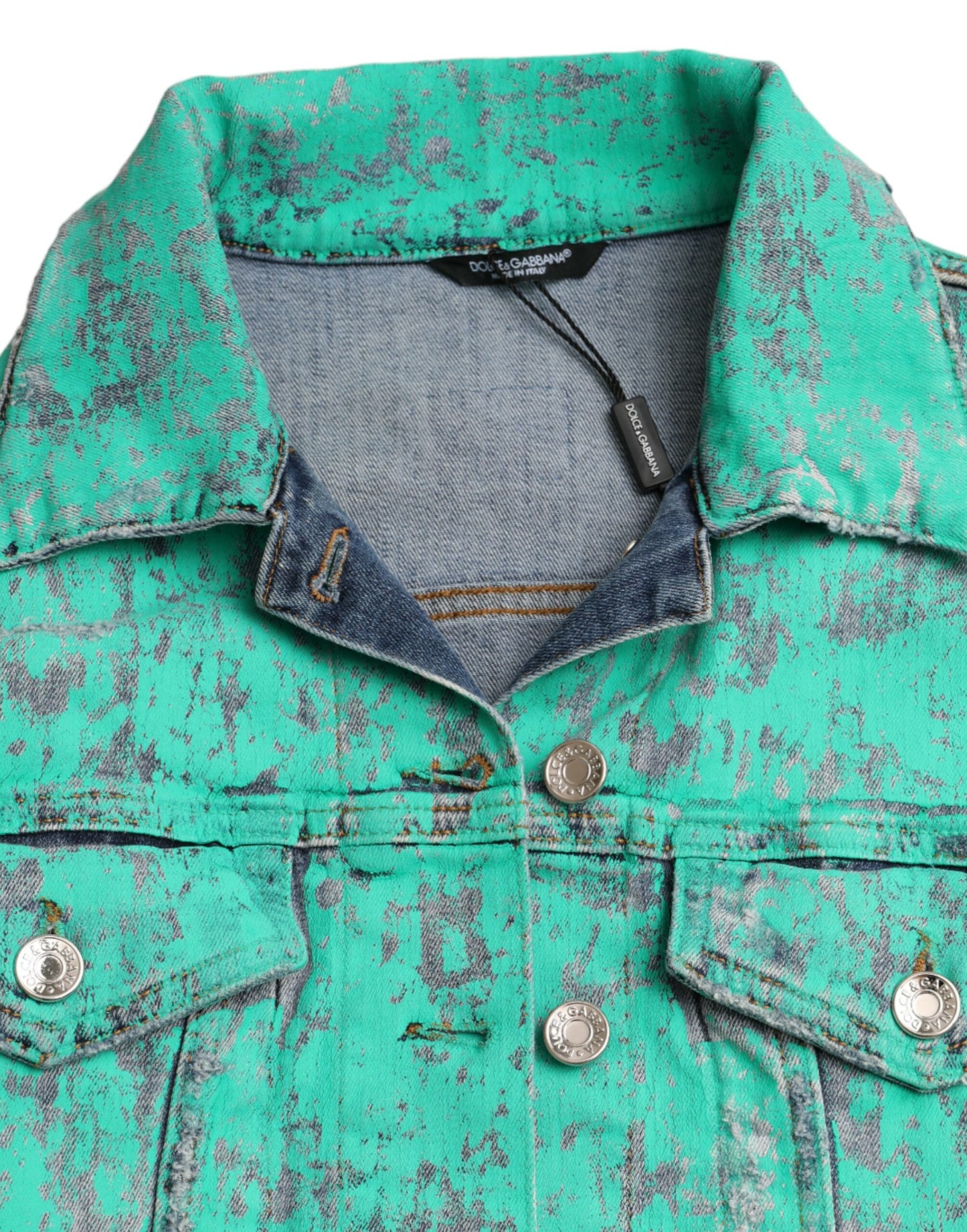 Dolce & Gabbana Green Cotton Tie Dye Cropped Cropped Denim Jacket Dolce & Gabbana