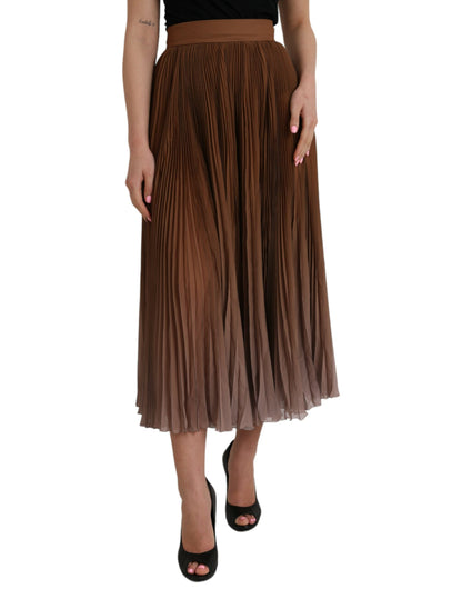 Dolce & Gabbana Brown Polyester Pleated High Waist Midi Skirt Dolce & Gabbana