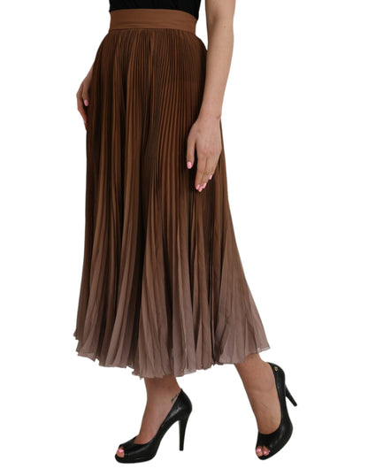 Dolce & Gabbana Brown Polyester Pleated High Waist Midi Skirt Dolce & Gabbana