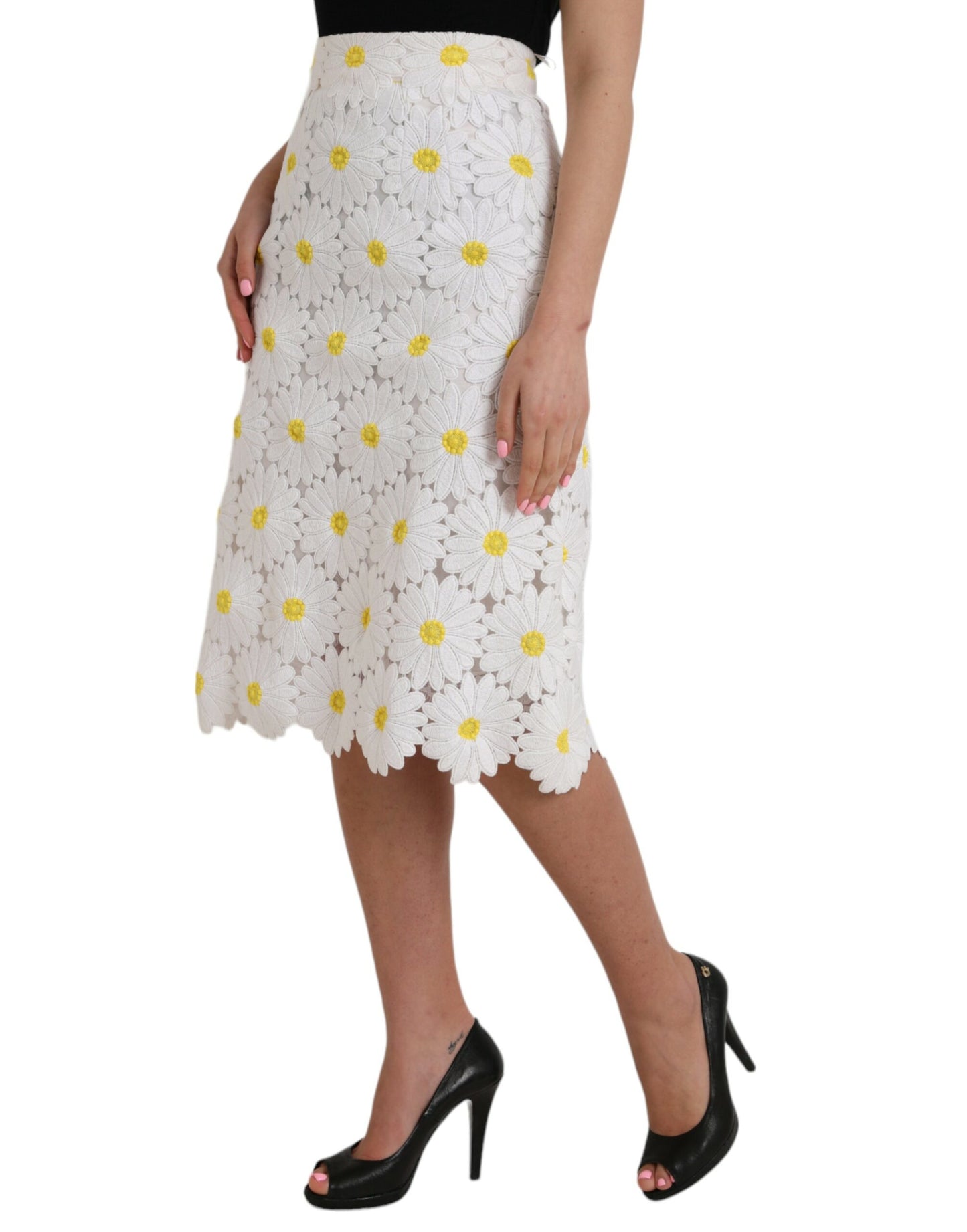 Dolce & Gabbana White Floral Pencil Straight Lace Skirt Dolce & Gabbana