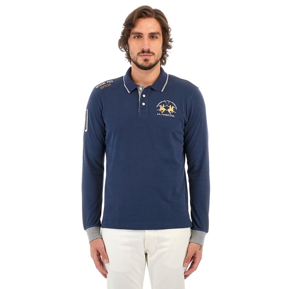 La Martina Blue Cotton Polo Shirt La Martina