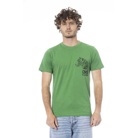 Cavalli Class Green Cotton Men T-Shirt Cavalli Class