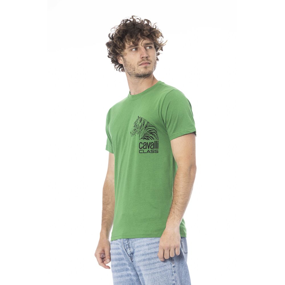 Cavalli Class Green Cotton Men T-Shirt Cavalli Class