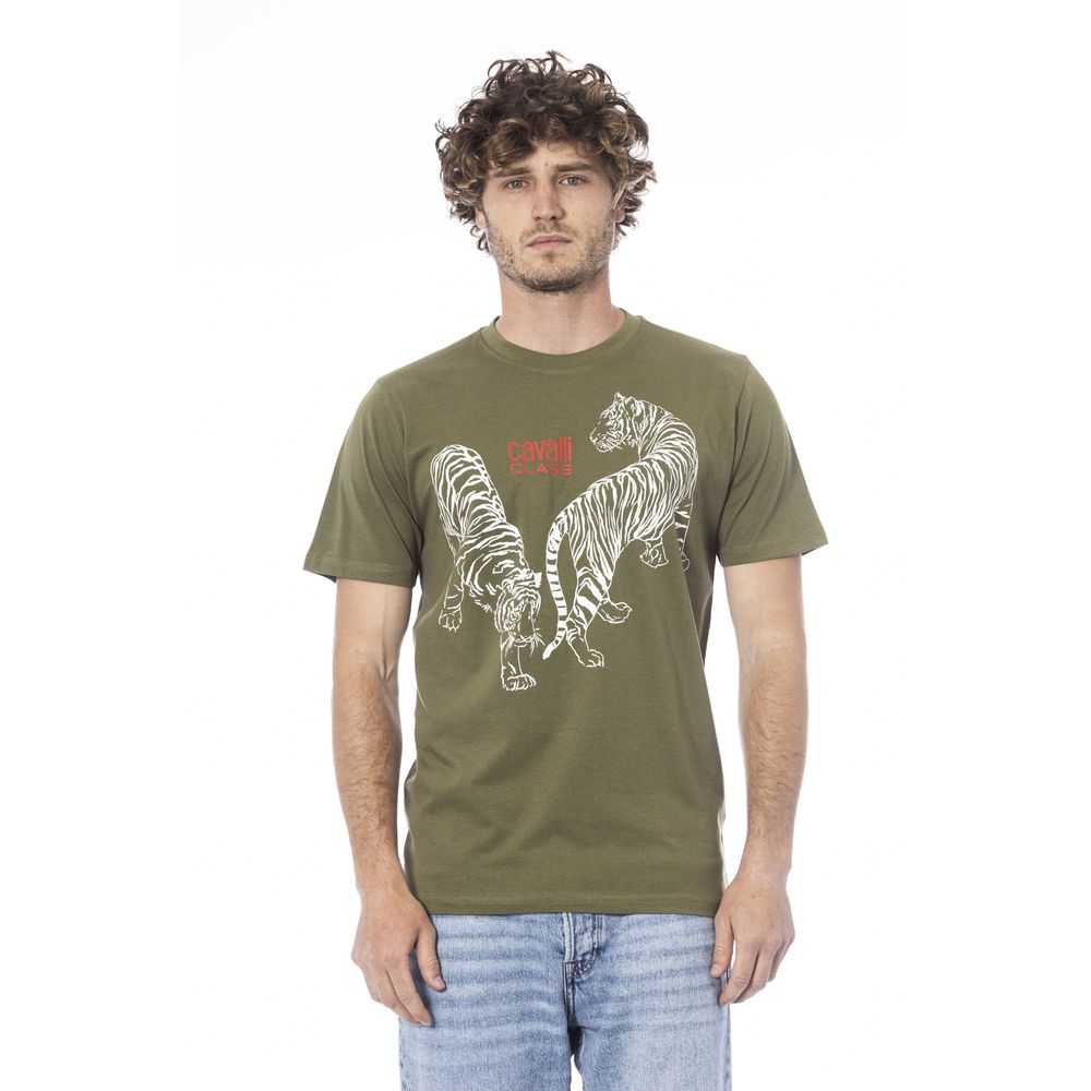 Cavalli Class Green Cotton Men T-Shirt Cavalli Class