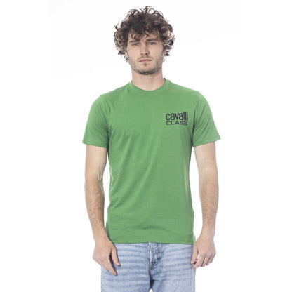 Cavalli Class Green Cotton Men T-Shirt Cavalli Class