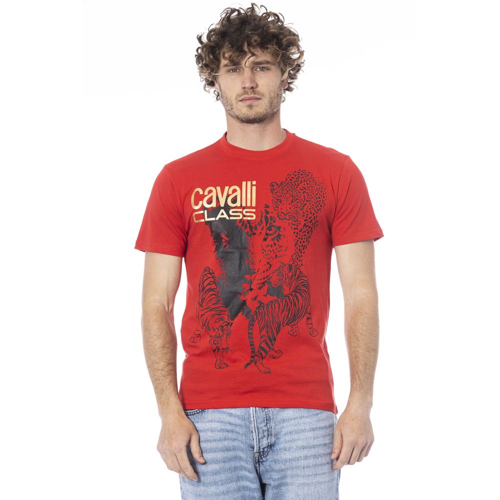 Cavalli Class Red Cotton Men T-Shirt Cavalli Class