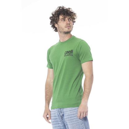 Cavalli Class Green Cotton Men T-Shirt Cavalli Class