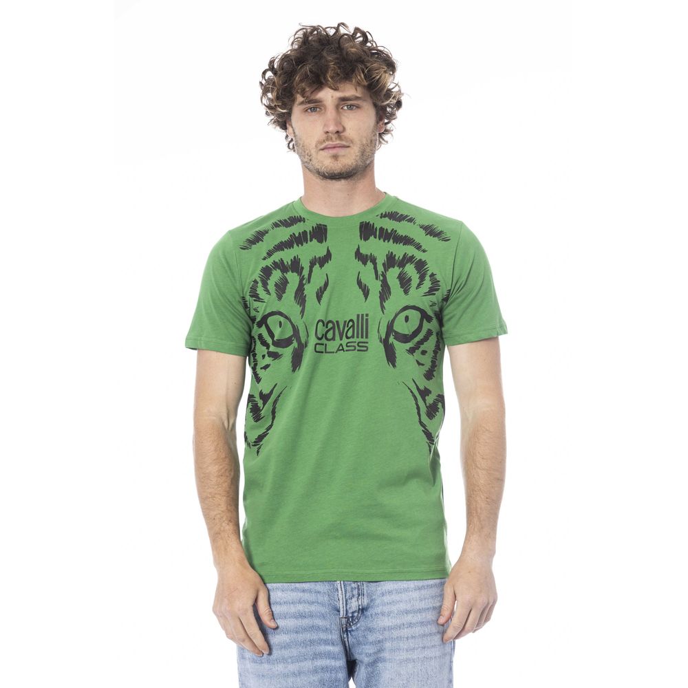 Cavalli Class Green Cotton Men T-Shirt Cavalli Class