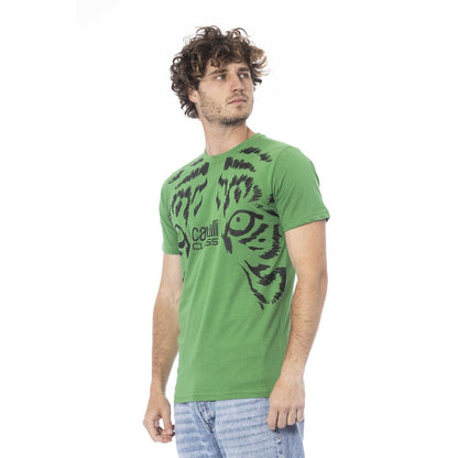 Cavalli Class Green Cotton Men T-Shirt Cavalli Class