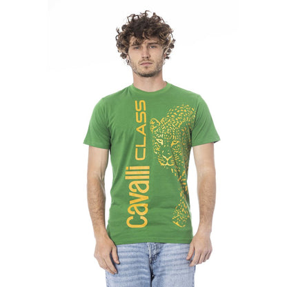 Cavalli Class Green Cotton Men T-Shirt Cavalli Class