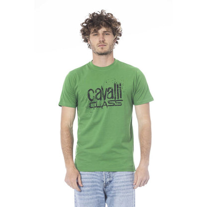 Cavalli Class Green Cotton Men T-Shirt Cavalli Class