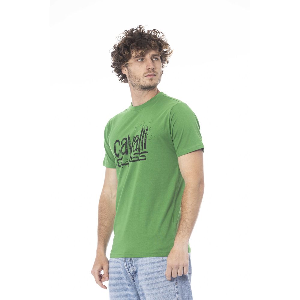 Cavalli Class Green Cotton Men T-Shirt Cavalli Class