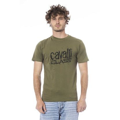 Cavalli Class Green Cotton Men T-Shirt Cavalli Class