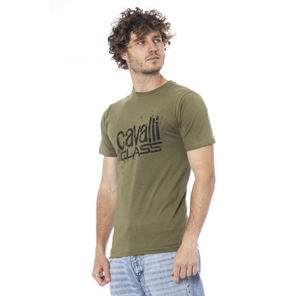 Cavalli Class Green Cotton Men T-Shirt Cavalli Class