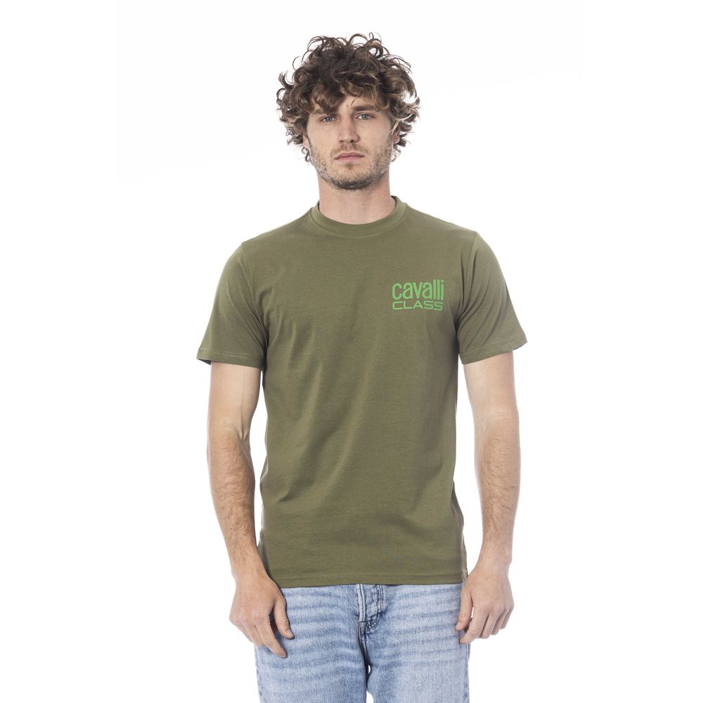 Cavalli Class Green Cotton Men T-Shirt Cavalli Class