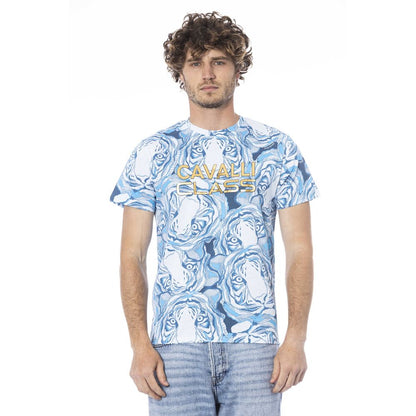 Cavalli Class Light Blue Cotton Men T-Shirt Cavalli Class