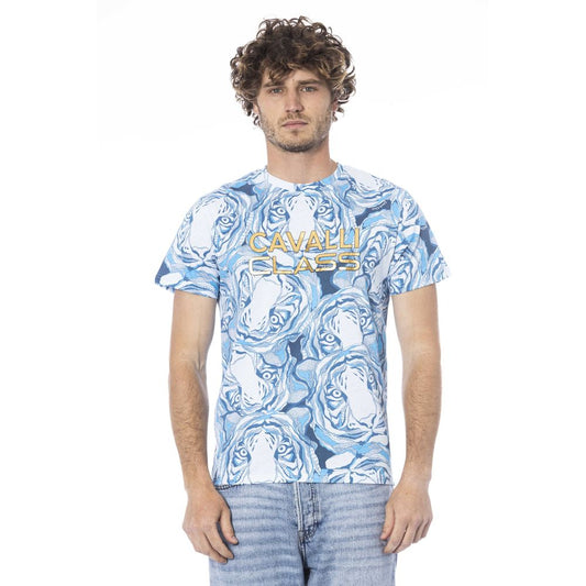 Cavalli Class Light Blue Cotton Men T-Shirt Cavalli Class