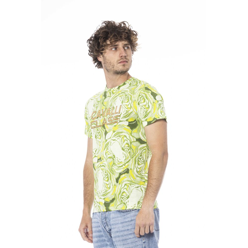 Cavalli Class Green Cotton Men T-Shirt Cavalli Class